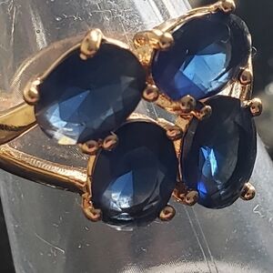 NEW Ring, Gold & Sapphire W/4 oval Stones, Gold Hallmark, Sz 5.5. Deep Blue/gold